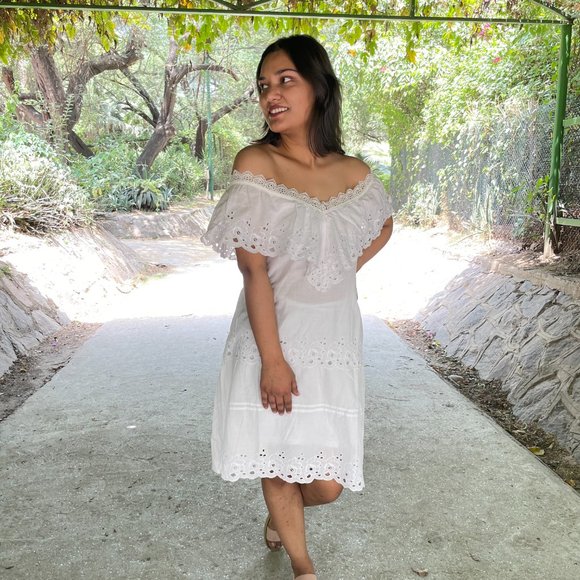 Medium- White Off-shoulder Mini Dress - Picture 2 of 9